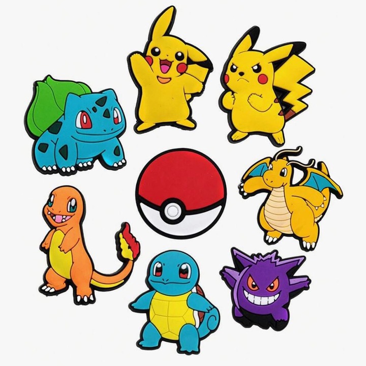 Комплект 8 аксесоара за сабо, Crocs, тип Jibbitz, модел Pokemon, многоцветни