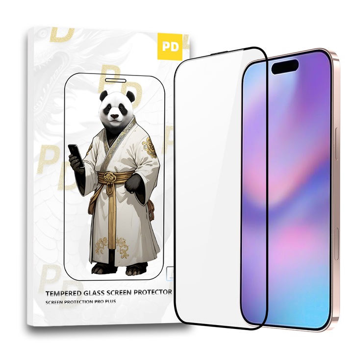 Folie de protectie PD pentru iPhone 16 Pro, rezistent la zgarieturi, antistatic, Ultra HD, anti-pete de ulei, Margini negre