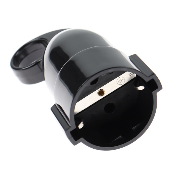 Cupla impamantare cu inel Hoff Line, policarbonat, IP20, neagra, cu protectie copii, 16 A, 250 V