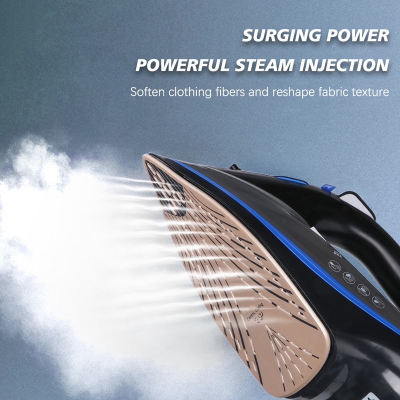 Fier de calcat ceramic Power-Steam, Golxmse, 2200W, rezervor 400ml, Functie auto curatare, Auto oprire, Talpa Ceramica Auto-Clean, Sistem Anticalcar, Jet de abur 260g/min, negru/albastru, 33x13x16cm