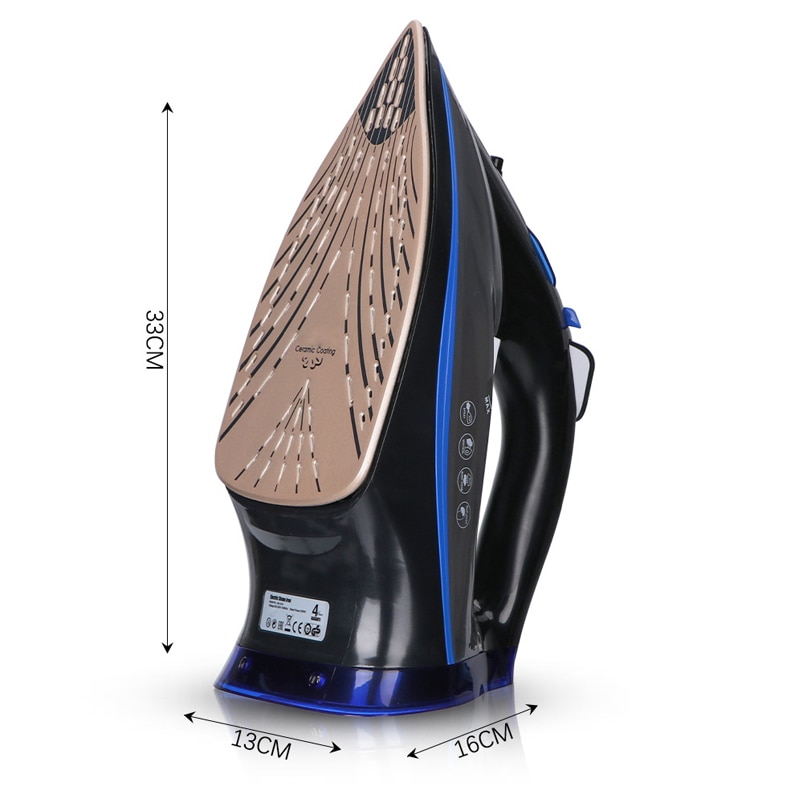 Fier de calcat ceramic Power-Steam, Golxmse, 2200W, rezervor 400ml, Functie auto curatare, Auto oprire, Talpa Ceramica Auto-Clean, Sistem Anticalcar, Jet de abur 260g/min, negru/albastru, 33x13x16cm