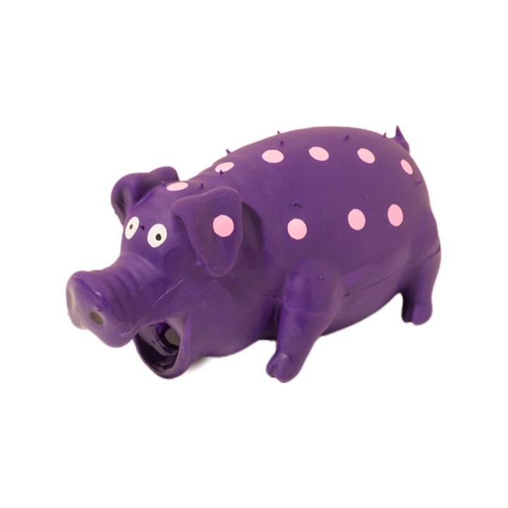 Jucarie pentru caini, Model porc, latex cu zornaitor, Mov