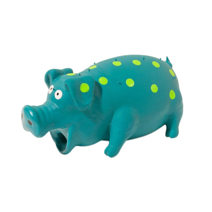 Jucarie pentru caini, Model porc, latex cu zornaitor, albastru
