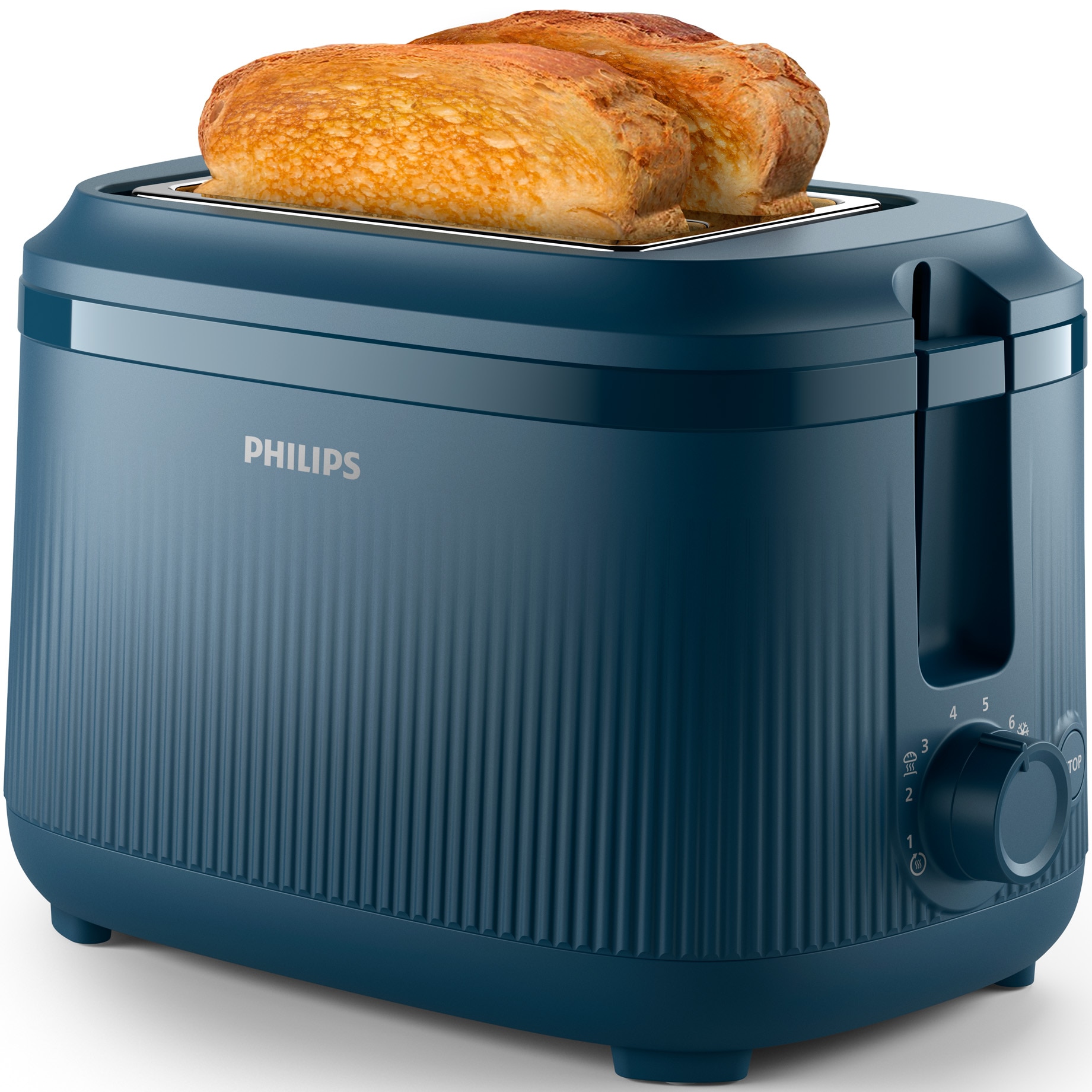 Prajitor de paine Philips HD2511/70 seria 3000, 900 W, 8 setari de rumenire, 2 fante mari cu auto-centrare, maneta de ridicare, gratar pentru incalzirea chiflelor, oprire automata,