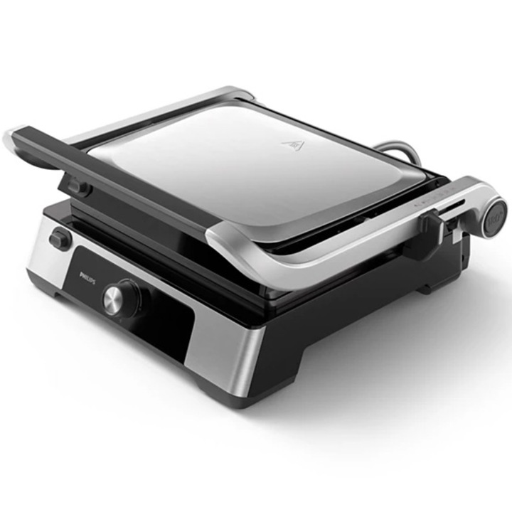 Електрическа скара Philips HD6301/90 Series 5000, 2200 W, Регулируема височина, Регулируема температура, Лесно почистване, Подвижни незалепващи плочи, Отваря се на 180°, Сваляема дренажна тава, Дръжка със заключващо устройство