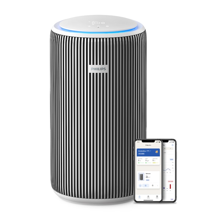 Пречиствател за въздух Philips AC3220/10 3200 серия, 2x NanoProtect HEPA филтър, CADR: 520 м3/ч, До 135 m² сензори за газ и PM2.5, Сребрист/Бял, Филтър: FY3200/30
