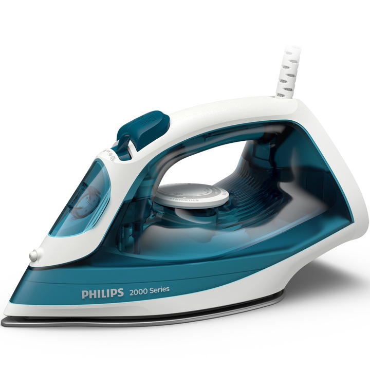 Ютия Philips DST2020/90 Series 2000, 2000 W (240 V), Поток на пара 25 гр/мин и струя пара 110 гр/мин, 4 настройки на парата, Керамична плоча, Система против прокапване, Calc Clean, Капацитет на резервоара 250 мл, Син резервоар