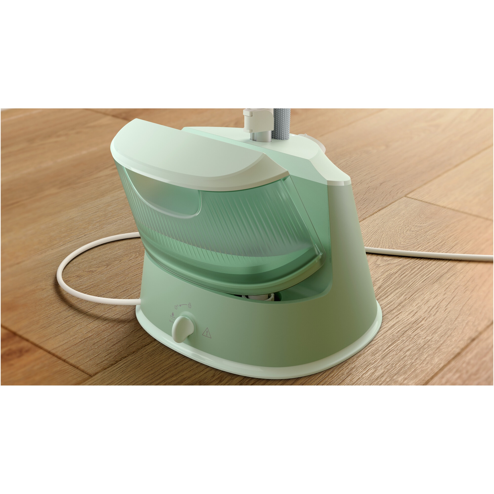 Aparat de calcat vertical cu picior Philips STE1010/70, picior ajustabil pe inaltime, putere 1600W (240V), 2 setari pentru abur, debit abur 35g/min, manusa, capacitate rezervor 1.8L, verde