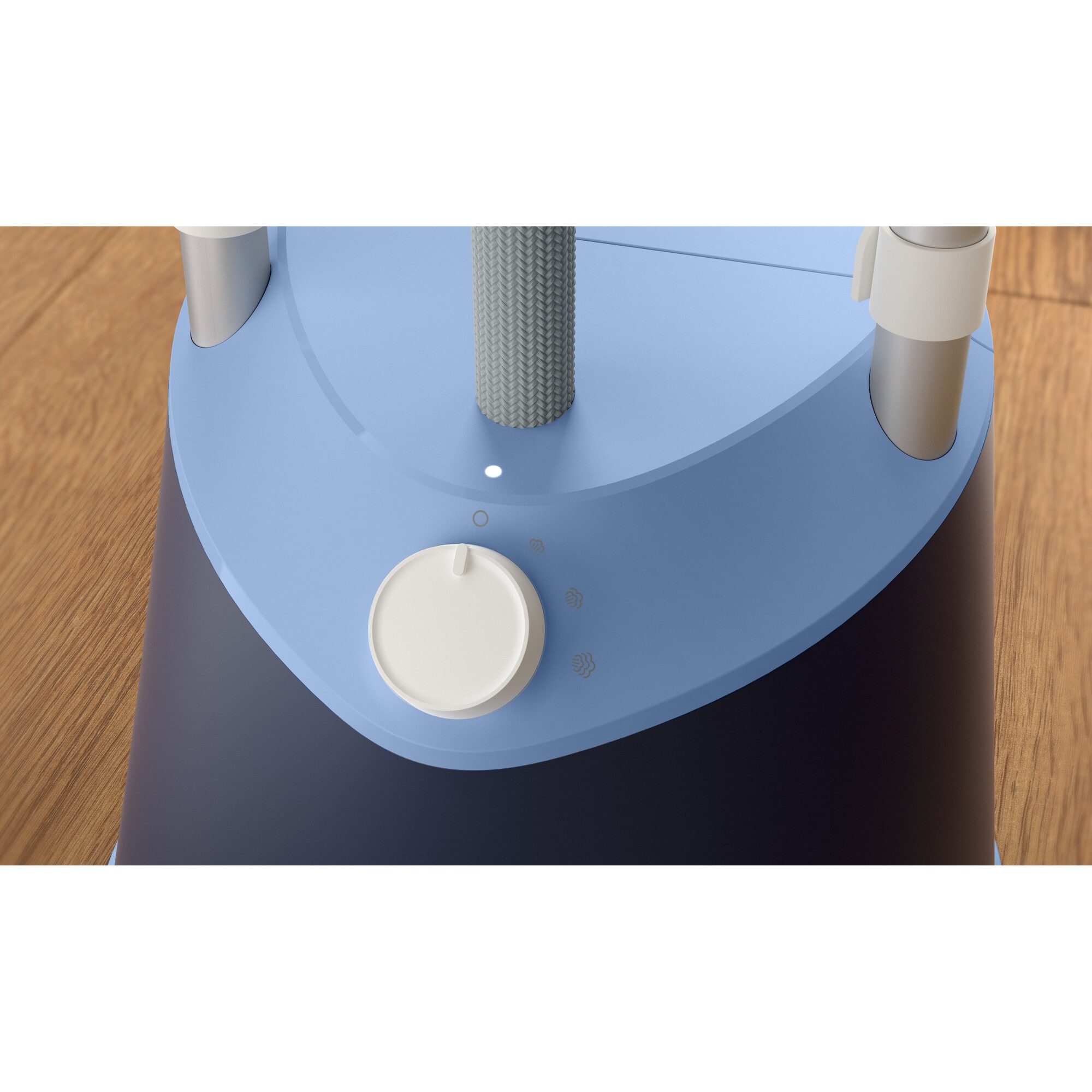 Aparat de calcat vertical cu picior Philips STE1030/20, (2 stalpi susținere) ajustabil pe inalțime, 1800W (240V), capacitate rezervor 1.8L, 3 setari pentru abur, StyleMat, manusa, perie, umeras integrat, albastru