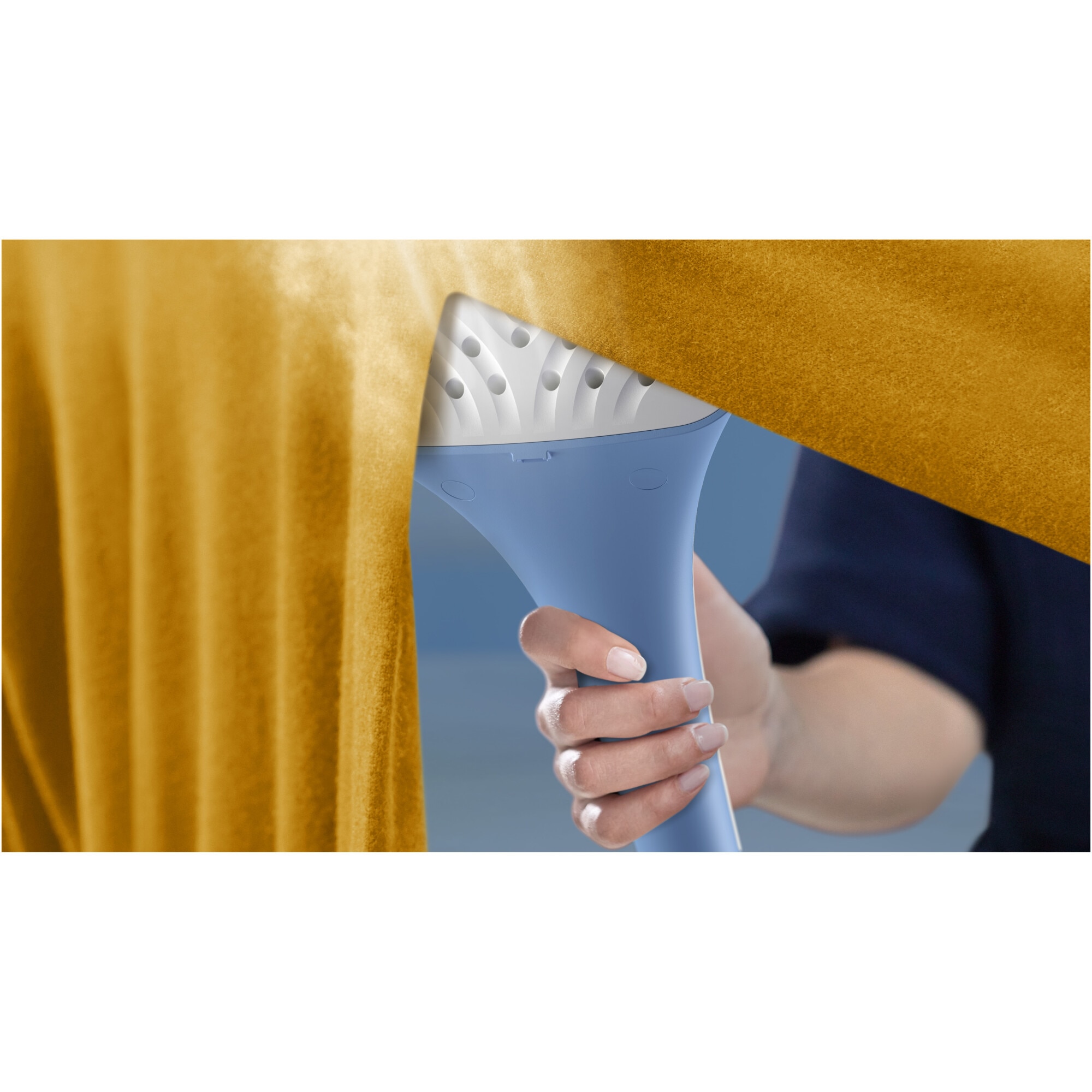 Aparat de calcat vertical cu picior Philips STE1030/20, (2 stalpi susținere) ajustabil pe inalțime, 1800W (240V), capacitate rezervor 1.8L, 3 setari pentru abur, StyleMat, manusa, perie, umeras integrat, albastru