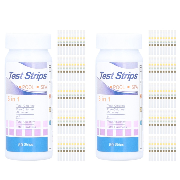 5 в 1 тестер за вода, KkvoGmle, за басейни и парни бани, хлор, pH, алкалност, тестване на твърдост, 10 лентички/комплект