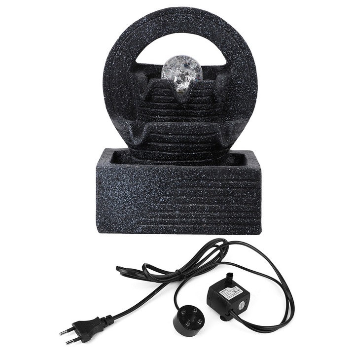 Мини декоративен фонтан за бюро, KkvoGmle, 220-240V, компактен размер, тъмносив