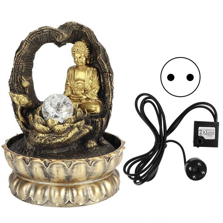 Декоративен настолен фонтан, смола, 220V, златист