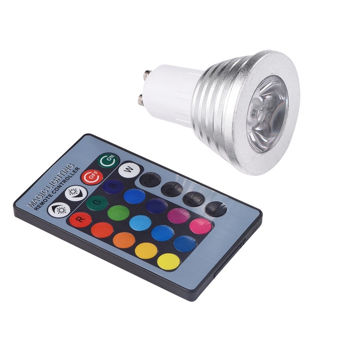 3W LED RGB spotlámpa távirányítóval, állítható reflektor, szobadekoráció AC85-265V (GU10)