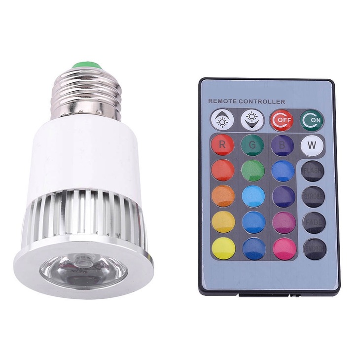 KkvoGmle 5W RGB LED крушка с 24-бутонно дистанционно управление, многоцветна, E27 фасунга