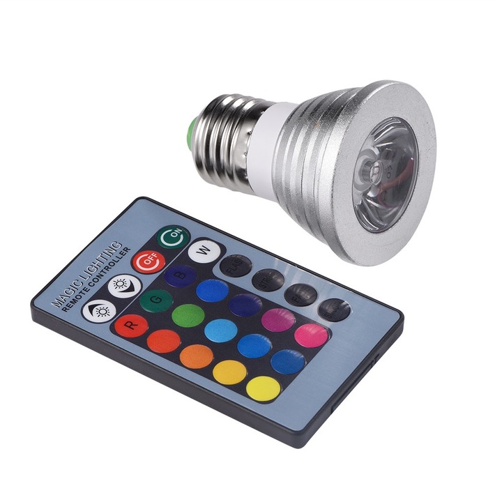 3W LED RGB spotlámpa távirányítóval, állítható szoba dekoráció AC85-265V (E27)
