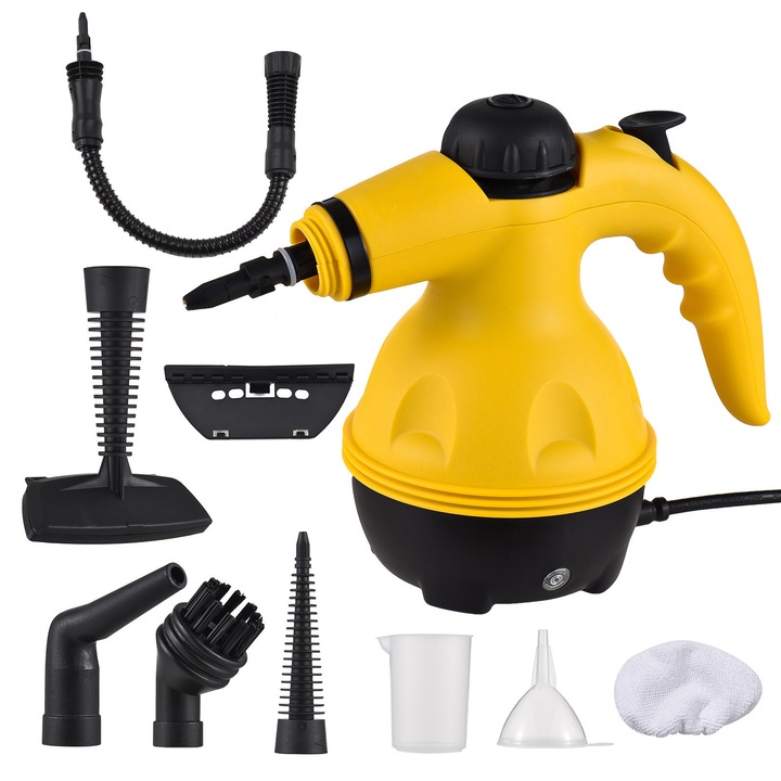 Aparat de Curatat cu Abur Golxmse, 1050W, 350ml, Set 9 Accesorii, Galben, 22x21.5x23.5cm
