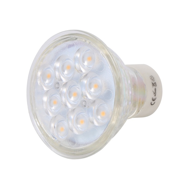 Bec LED GU10 3W Jormftte meleg fehér, 10 db-os készlet, 220-240V, 9 gyöngy