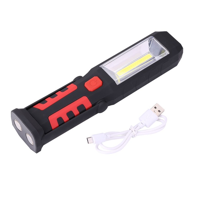 LED COB работна лампа, Jormftte, магнитна основа, регулируема кука, черно/червено, компактни размери