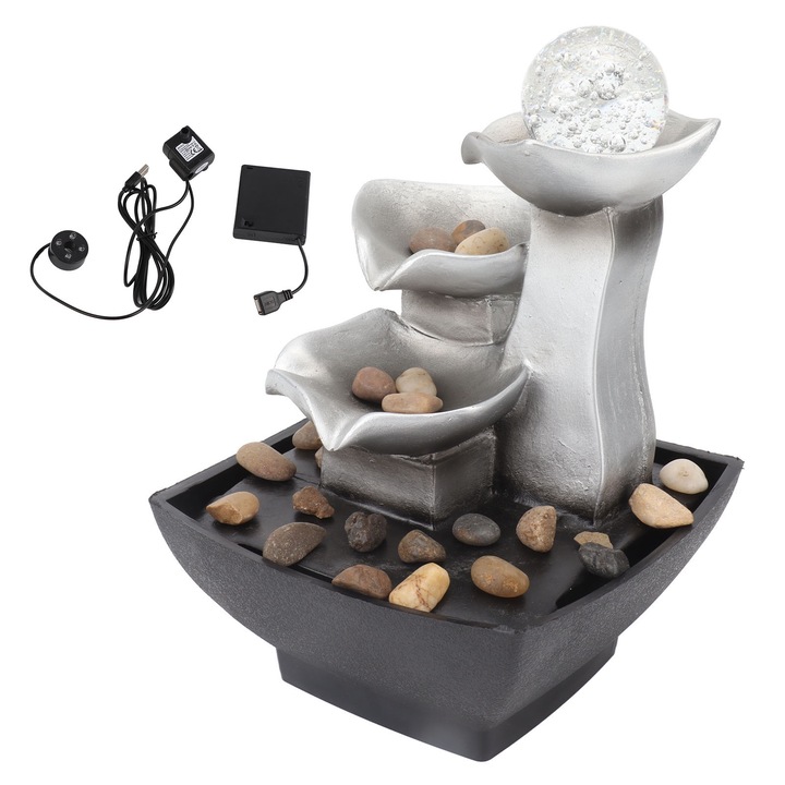 KkvoGmle декоративен фонтан за бюро, 3 нива, USB захранване, 5V размери, елегантен дизайн