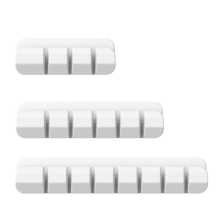 Manager de cablu din silicon pentru desktop - pachet de 3 cabluri de date pentru stocare card de cablu hub poros, fara sudura, autoadeziv, infasurator de cablu, cablu de alimentare, Alb