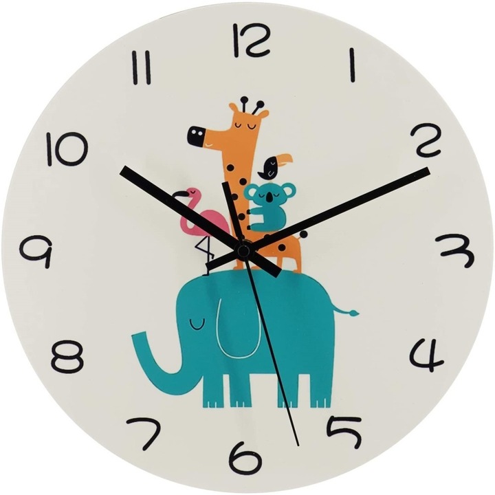 Jormftte gyermek falióra, állatos design, 30cm, nem ketyeg, bézs