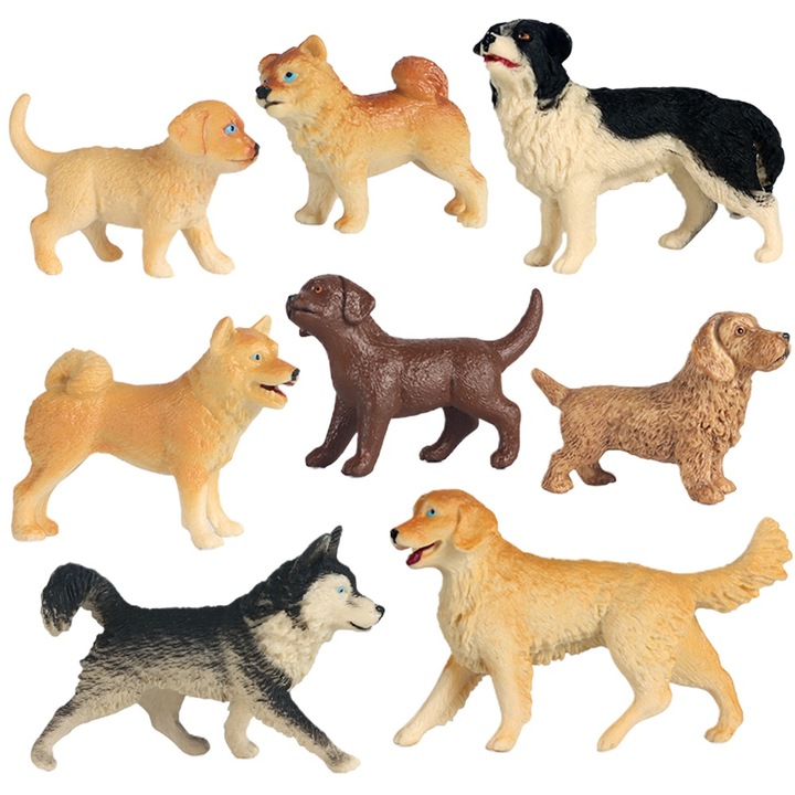 Set 8 figurine caini, longziming, PVC, multicolor