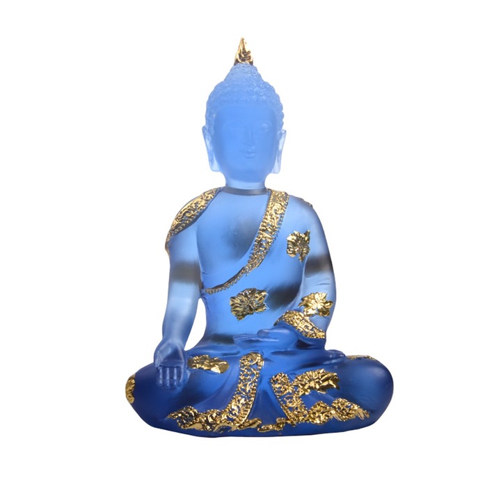 Buddha szobor, KkvoGmle, gyanta, 16 x 11 x 7 cm, tarka