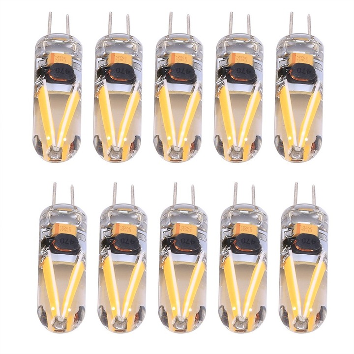 10 db LED izzó készlet, G4, Jormftte, 1.5W, 12V, meleg fehér, tartós, alacsony energiafogyasztás