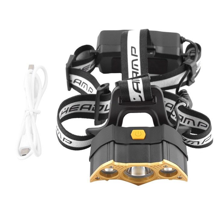 Jormftte USB újratölthető 3LED-es zseblámpa, 4 világítási mód, arany, 3 darabos készlet