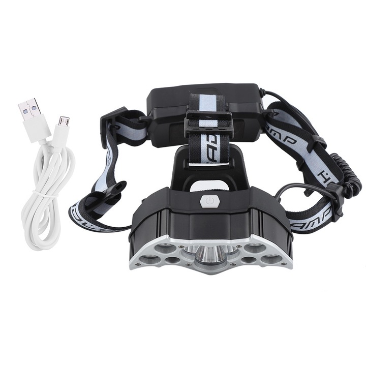 Lanterna Jormftte, 9 LED-es fejlámpa, ezüst, állítható, USB-n keresztül tölthető