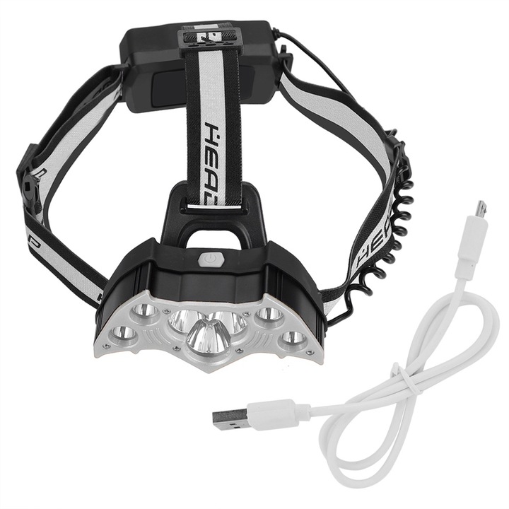 Jormftte lámpa 7 LED-del, 5 világítási mód, ezüst, kemping- és horgász kiegészítő készlet