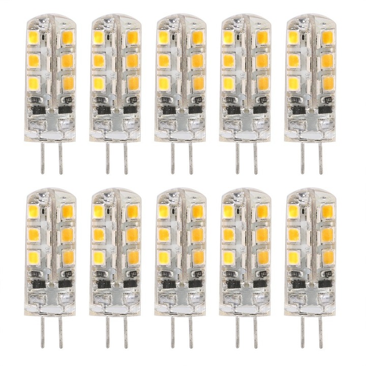 Комплект от 10 LED крушки, G4, 2W, 12V, топло бяла светлина