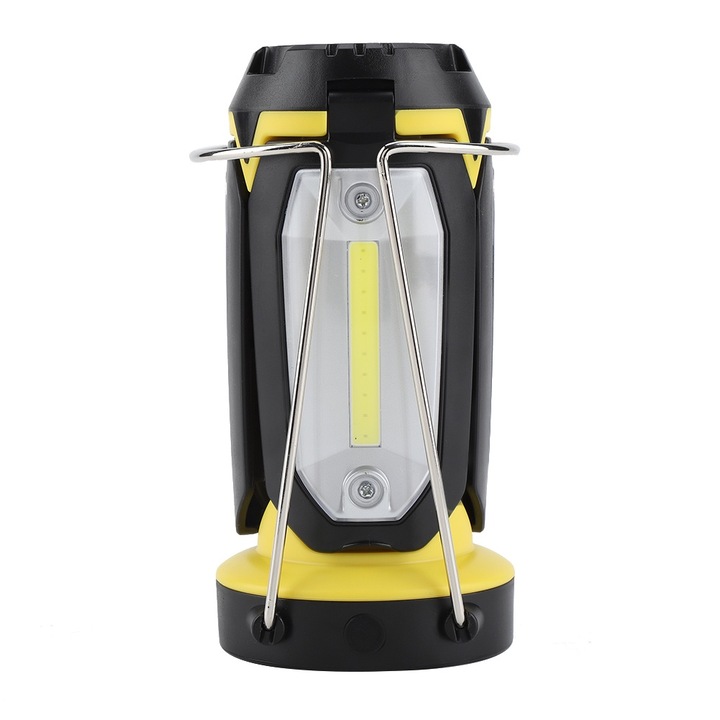 Jormftte lámpa, hordozható LED lámpa, multifunkcionális, sárga, USB töltéssel, rozsdamentes acél tartóval