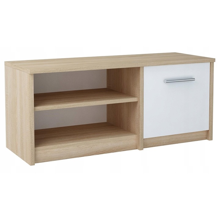 Comoda TV, MATKAM, BODO 1D, 98x35x42 cm, 1 Raft, 1 Usa, Mat, PAL, Stejar Sonoma/Alb