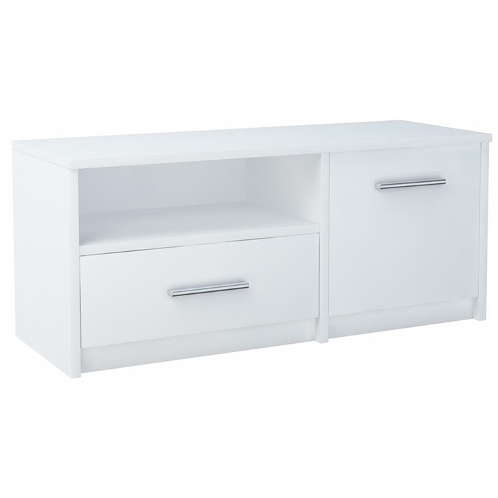 TV szekrény, MATKAM, BODO 1D1S, 98x35x42 cm, 1 polc, 1 ajtó, 1 fiók, matt, PAL, fehér