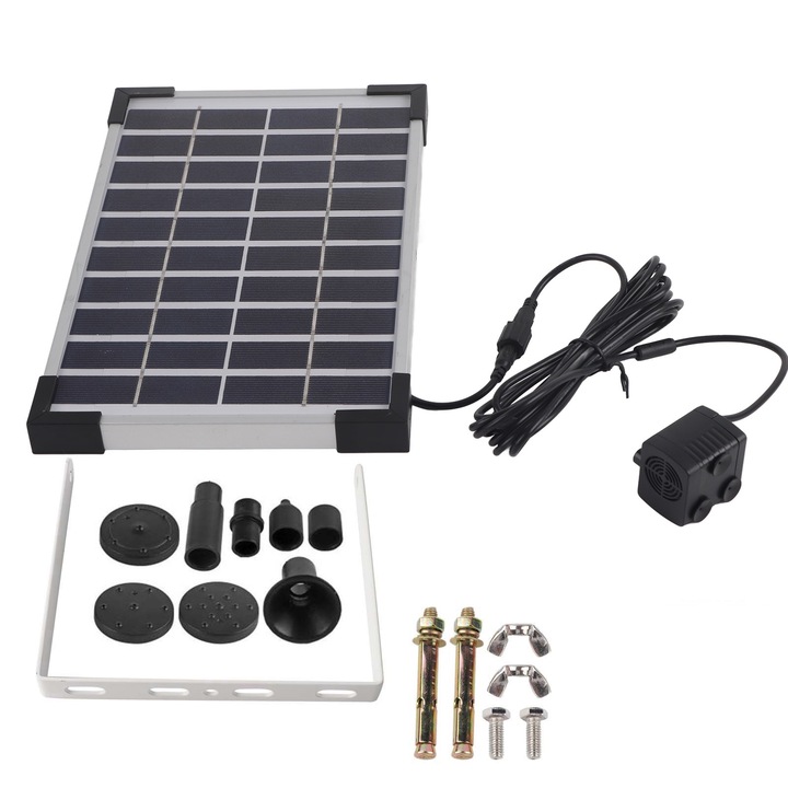 Соларна потопяема помпа за фонтани и езера, KkvoGmle, 5W, водоустойчива, енергийно ефективна, 1350 л/ч, черна