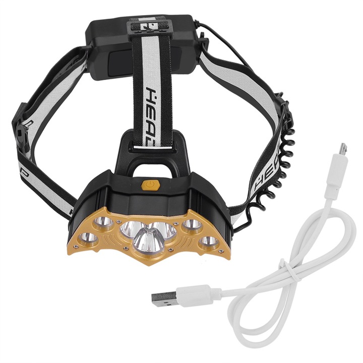 Jormftte USB újratölthető 7 LED-es zseblámpa, 5 világítási mód, arany, 7 darabos készlet