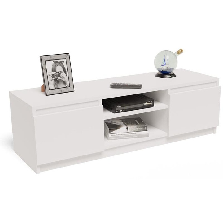 Comoda TV, MATKAM, EX3, 120x40x38 cm, 2 Usi, 1 Sertar, Mat, PAL, Alb