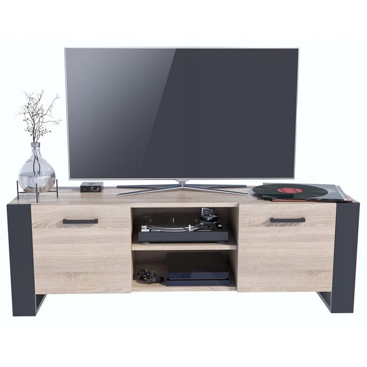 Comoda TV, MATKAM, ALBA, 150x43.6x50 cm, 2 Rafturi, 2 Usi, 1 Sertar, Mat, PAL, Stejar Sonoma