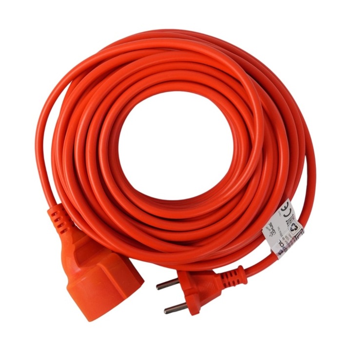 Удължителен кабел с щепсел Hepol и съединител, 15 m, 2 x 1 mmp, оранжев