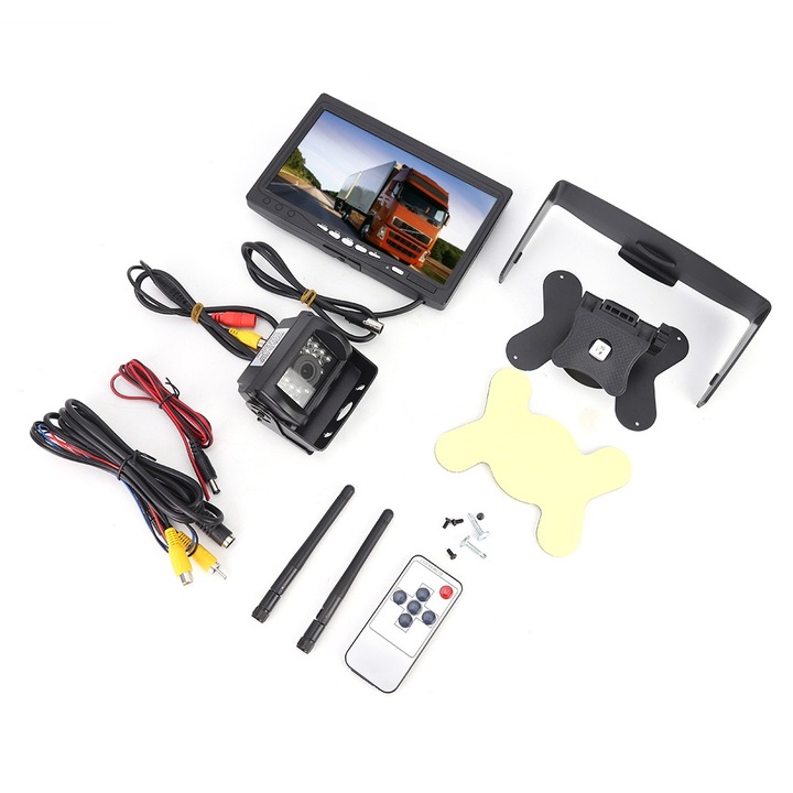 KkvoGmle 7-инчов монитор за паркинг система, 2.4G безжична камера за задно виждане, водоустойчив, нощно виждане, 18 IR светодиода