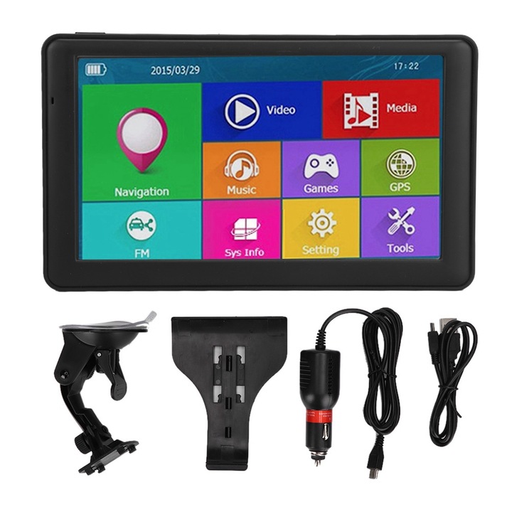 KkvoGmle 7in HD hordozható navigációs rendszer, 7 mód, 256 MB RAM, 8G ROM, FM funkcióval, világtérkép