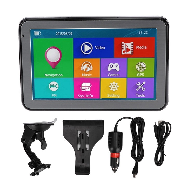 KkvoGmle 5 hüvelykes autós GPS, 256 MB RAM, 8G ROM, 7 mód, FM rádió, Amerika térkép