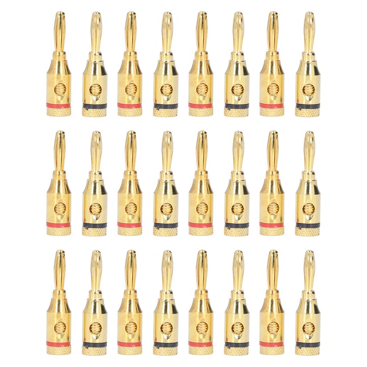 24 db arany, alumínium, fekete, piros banán csatlakozó készlet 12-18 AWG hangszórókábelhez