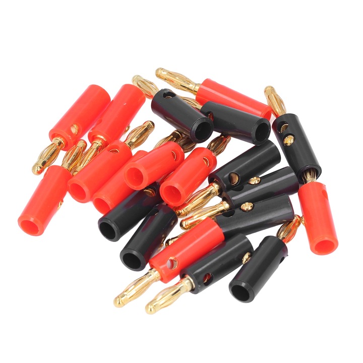 Set 20 bucati conectori banana pentru cablu de difuzor, negru, rosu, 4mm