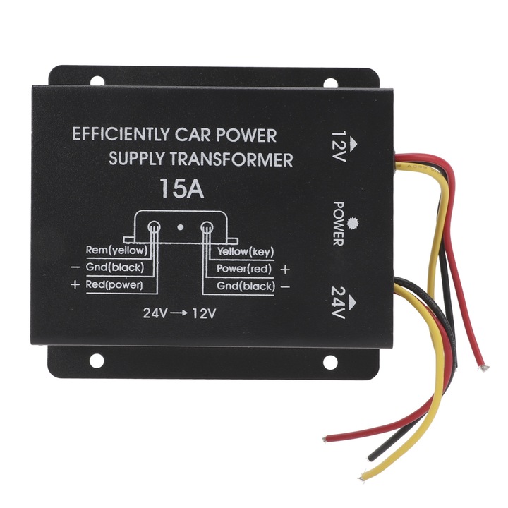 Преобразувател за кола, 24V към 12V, 15A, 180W, множество защити, за камиони