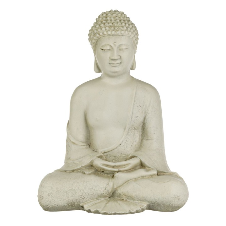 Kerámia dekoráció, Buddha figura, ekrü, kerti, 22x16,5x28cm