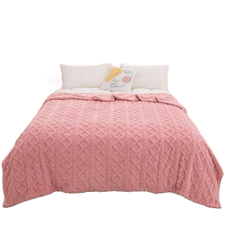 Cocolino bolyhos takaró, 3D hatású fonott minta, franciaágy 200 x 230 cm, rózsaszín