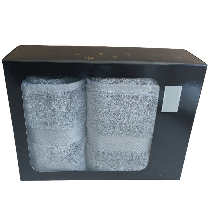 Prémium Super Fluffy törölközőkészlet 650g/m2, Doboz védőszemüveggel, 2 db, 100% pamut, szürke